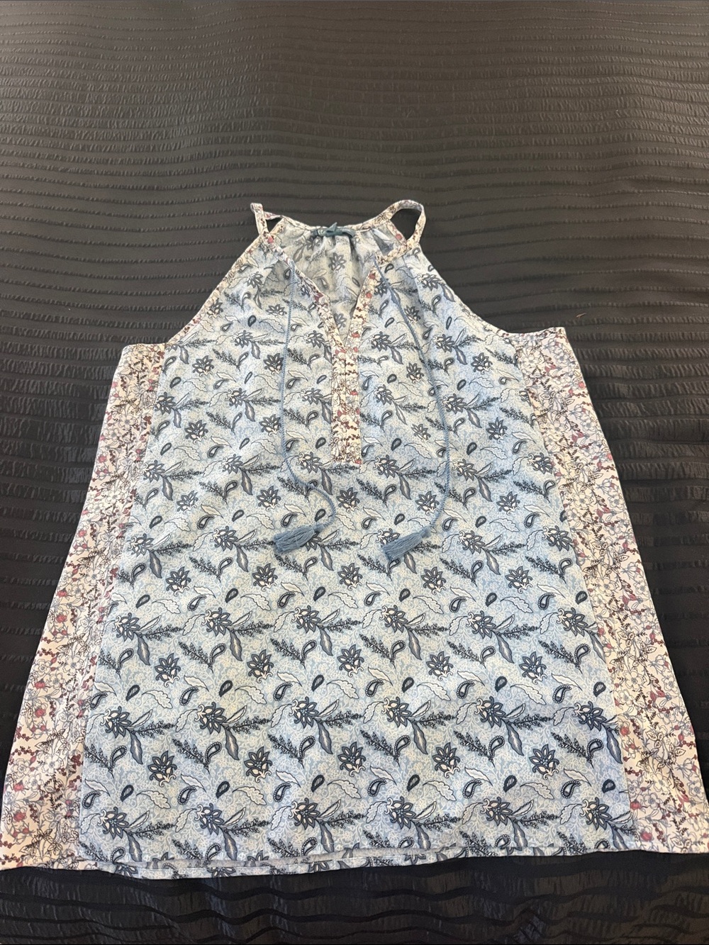 Floral Print Halter Tank Top Lightweight in Shades of Blue with Mauve